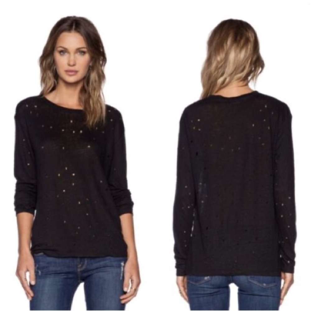 IRO Navy Marvina Scoop Neck Long Sleeve Top